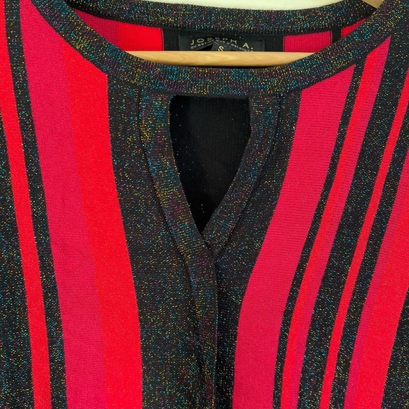 JOSEPH A.Womens Red Black Sweater Small Striped Shimmer Eyelet Casual Festive - Picture 5 of 17